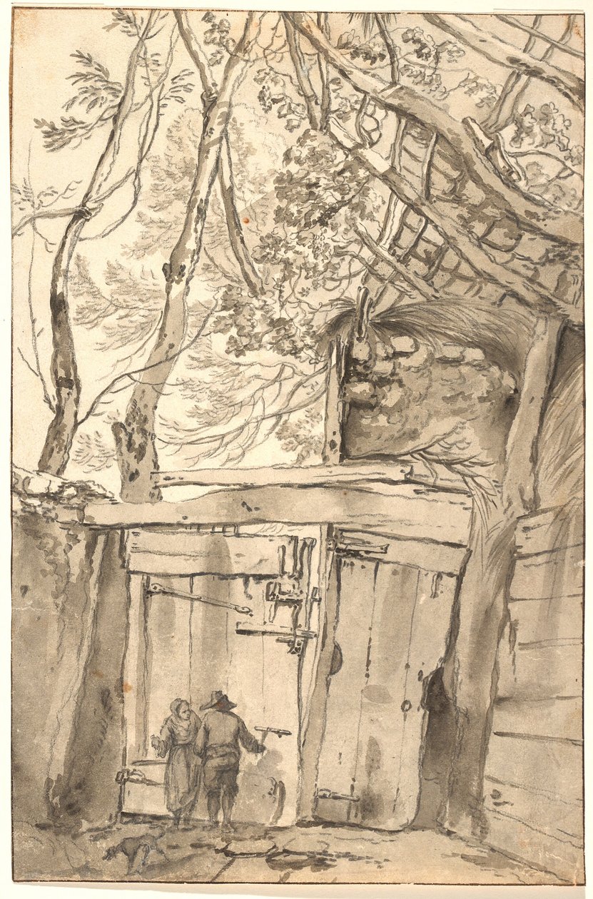 Erkek ve kadın eski bir kapının önünde by Pieter Mulier d.Y.