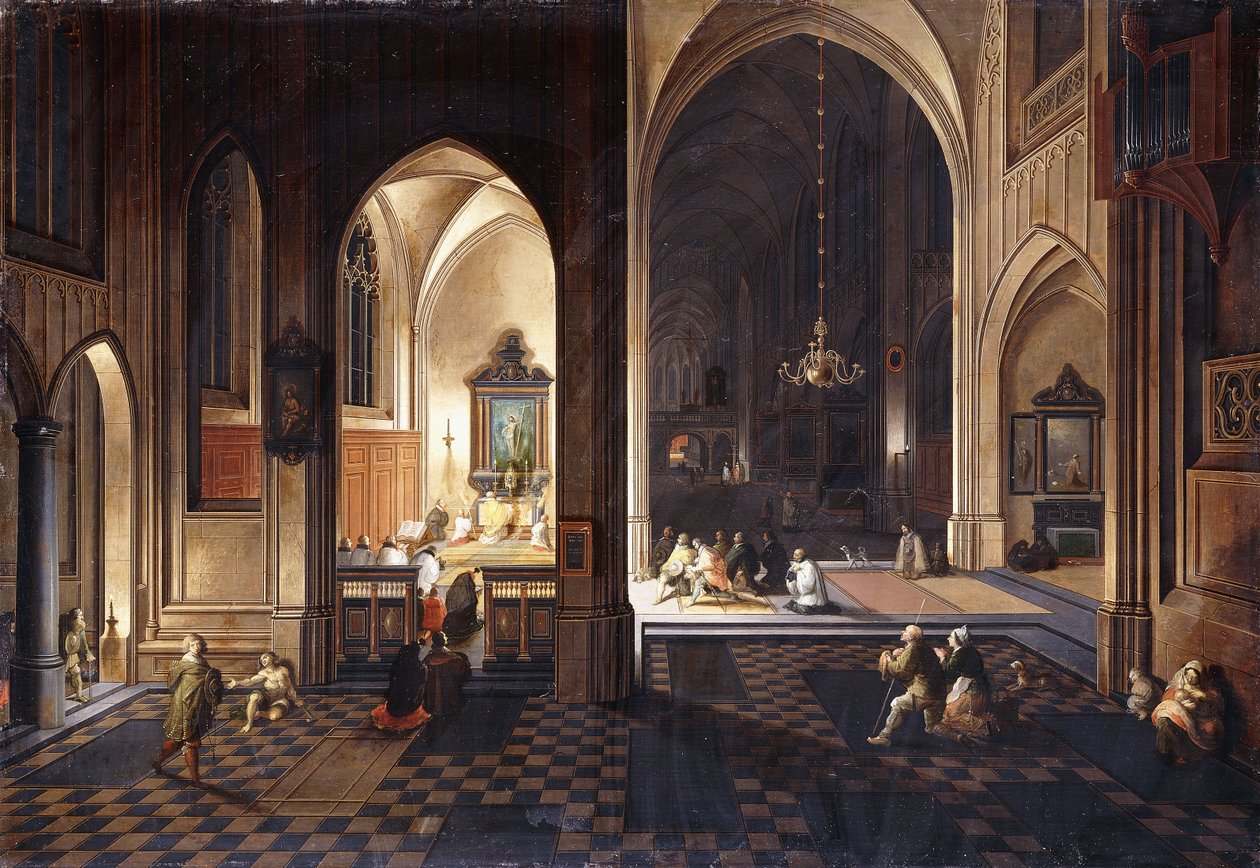 Yan Şapelde Ayini kutlayan Rahip ile Geceleri Kilise, by Pieter Neeffs