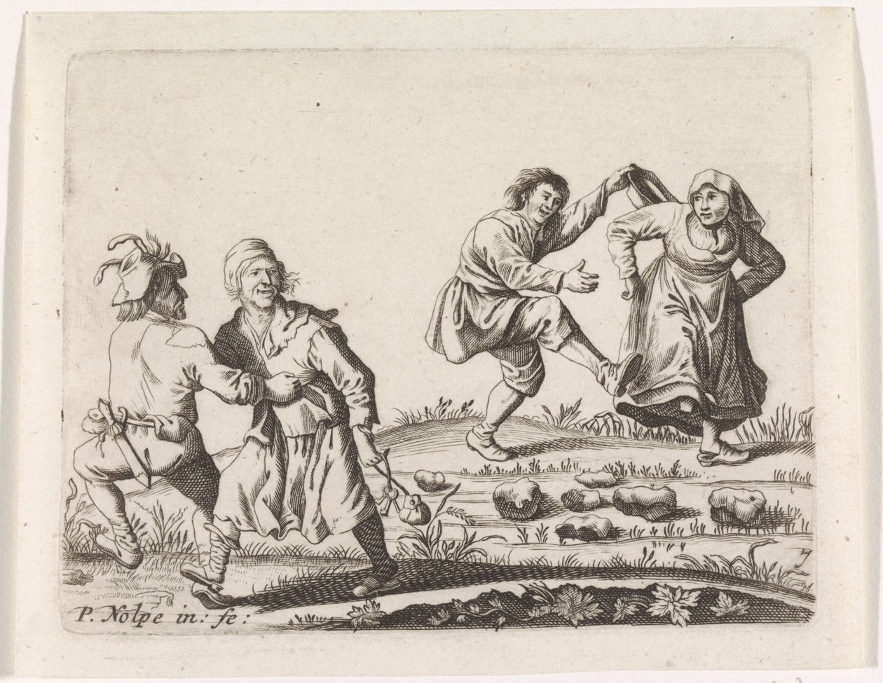 Dans eden iki köylü çift by Pieter Nolpe
