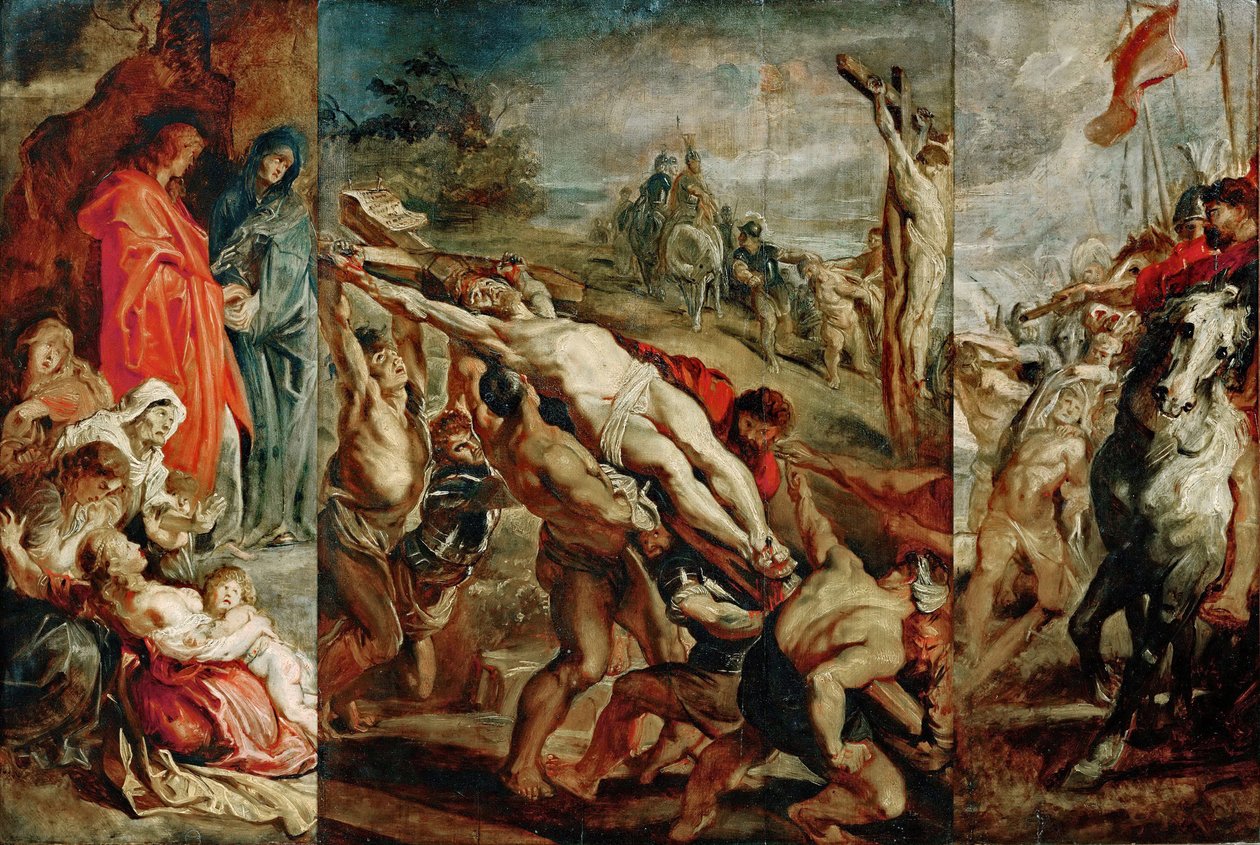 Triptik için Haç taslağının Yükselişi by Peter Paul Rubens