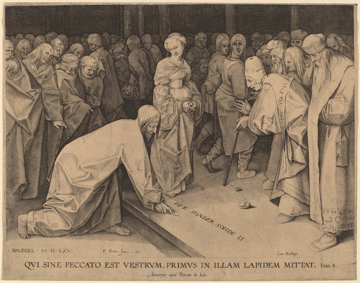 İsa ve zina by Pieter Perret after Pieter Bruegel the Elder