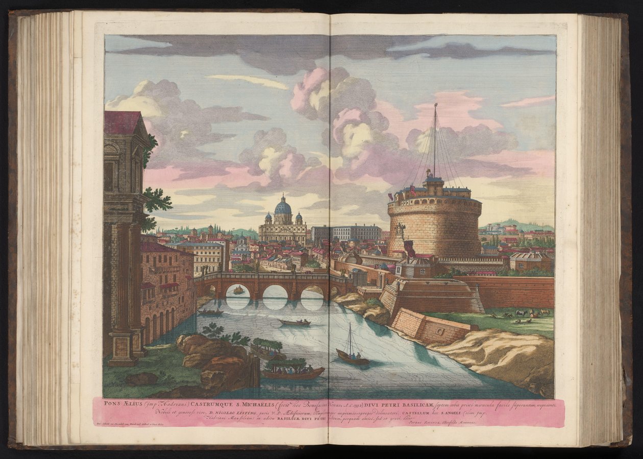 Engelenburcht, Sint-Pietersbasiliek en de Rivier de Tiber Pons Aelius (imp Hadrian) Castrum S. Michaelis (nesnenin başlığı) by Pieter Schenk (I)