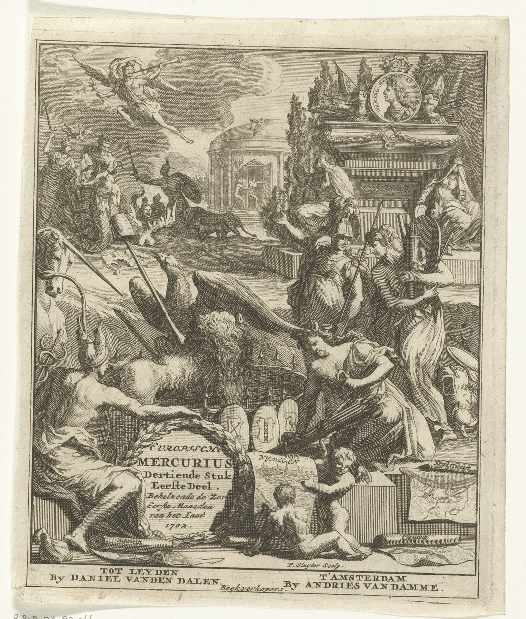 1702 Avrupa Merkür için başlık sayfası Avrupa Merkür, On Üçüncü Parça Birinci Kısım. 1702 Yılının Altı İlk Ayını İçeren (nesne üzerindeki başlık) by Pieter Sluyter