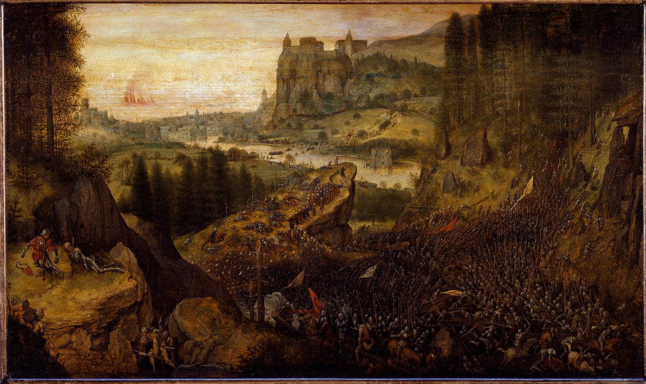 Filistliler ve İsrailliler arasındaki savaş: Saul ve yaveri kılıçlarının üzerine atılır. (tablo by Pieter Bruegel the Elder