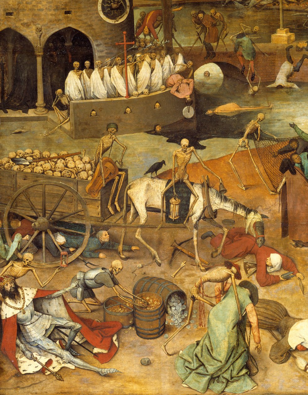 Ölümün zaferi Ölüm, arabayı cesetlerden çekiyor. Savaşçıların ve kralların cesetleri yerde yatıyor. Pieter Bruegel (veya Breugel veya Brueghel veya Breughel) tarafından yapılan resim, eski (1525-1569) 16. yüzyıl Güneşi. 117x162 cm Musee du Prado, Madrid by Pieter Bruegel the Elder