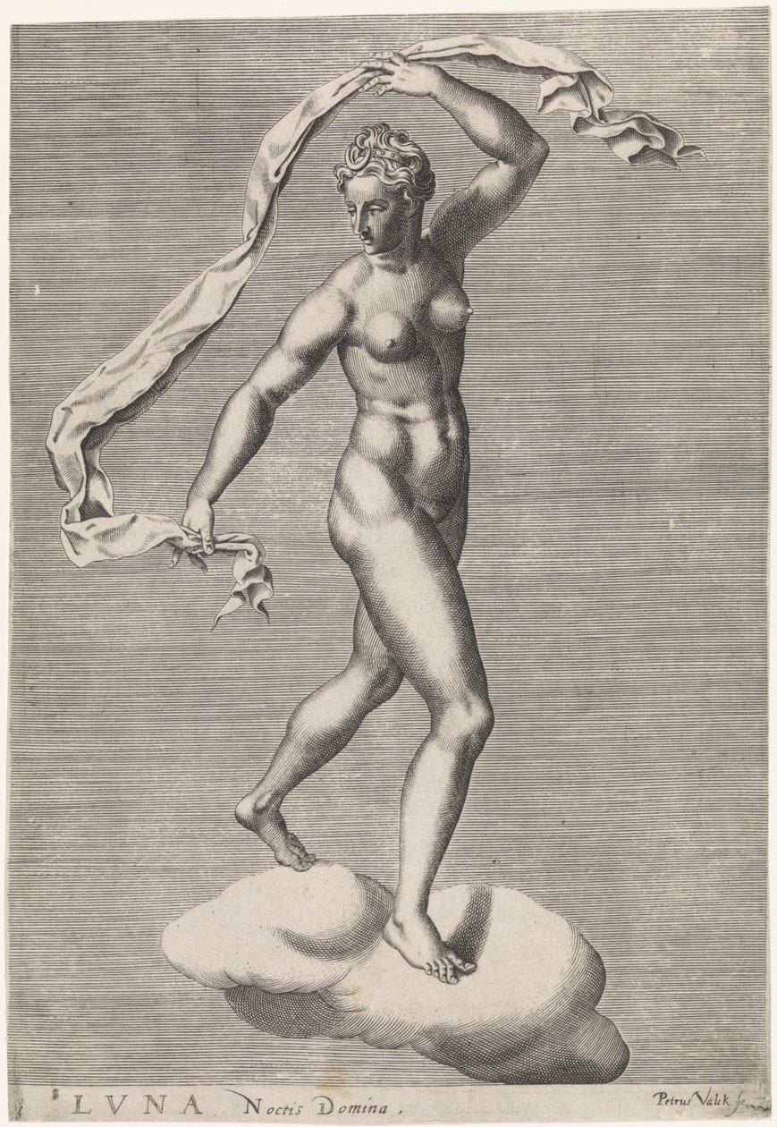 Diana bir bulutun üzerinde Luna olarak Luna Noctis Domina (nesne üzerindeki başlık) Yedi Gezegen (nesne üzerindeki başlık) by Pieter Valck