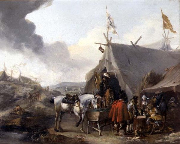 Süvariler askeri bir kampta by Pieter Wouwermans or Wouwerman