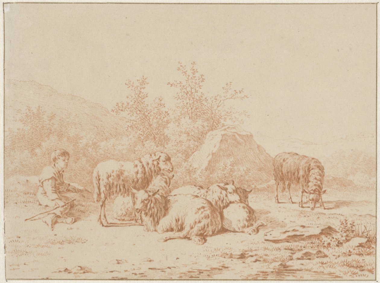 Çoban ve sürüsü ile manzara by Pieter de Goeje