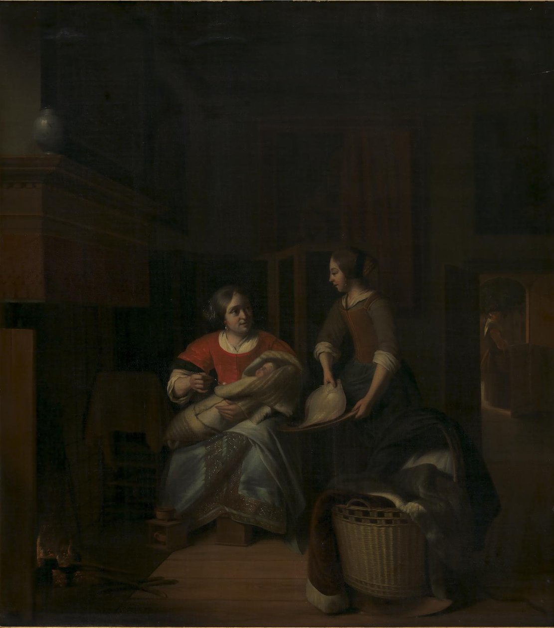 hizmetçisine talimat veren bir ev hanımı by Pieter de Hooch