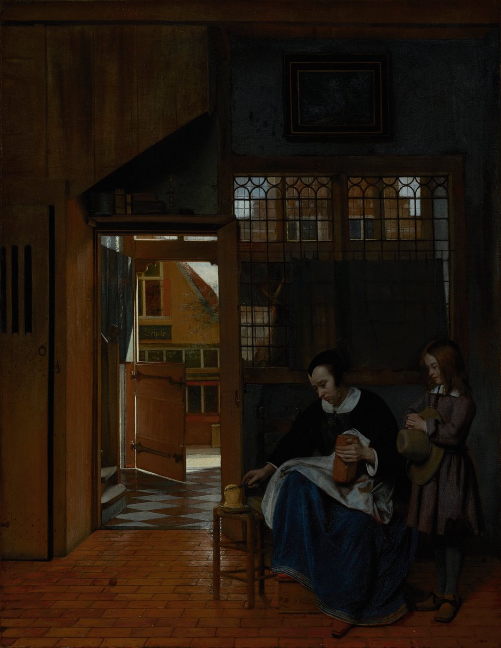 Bir Erkek İçin Tereyağı ve Ekmek Hazırlayan Kadın, c.1660-3 by Pieter de Hooch