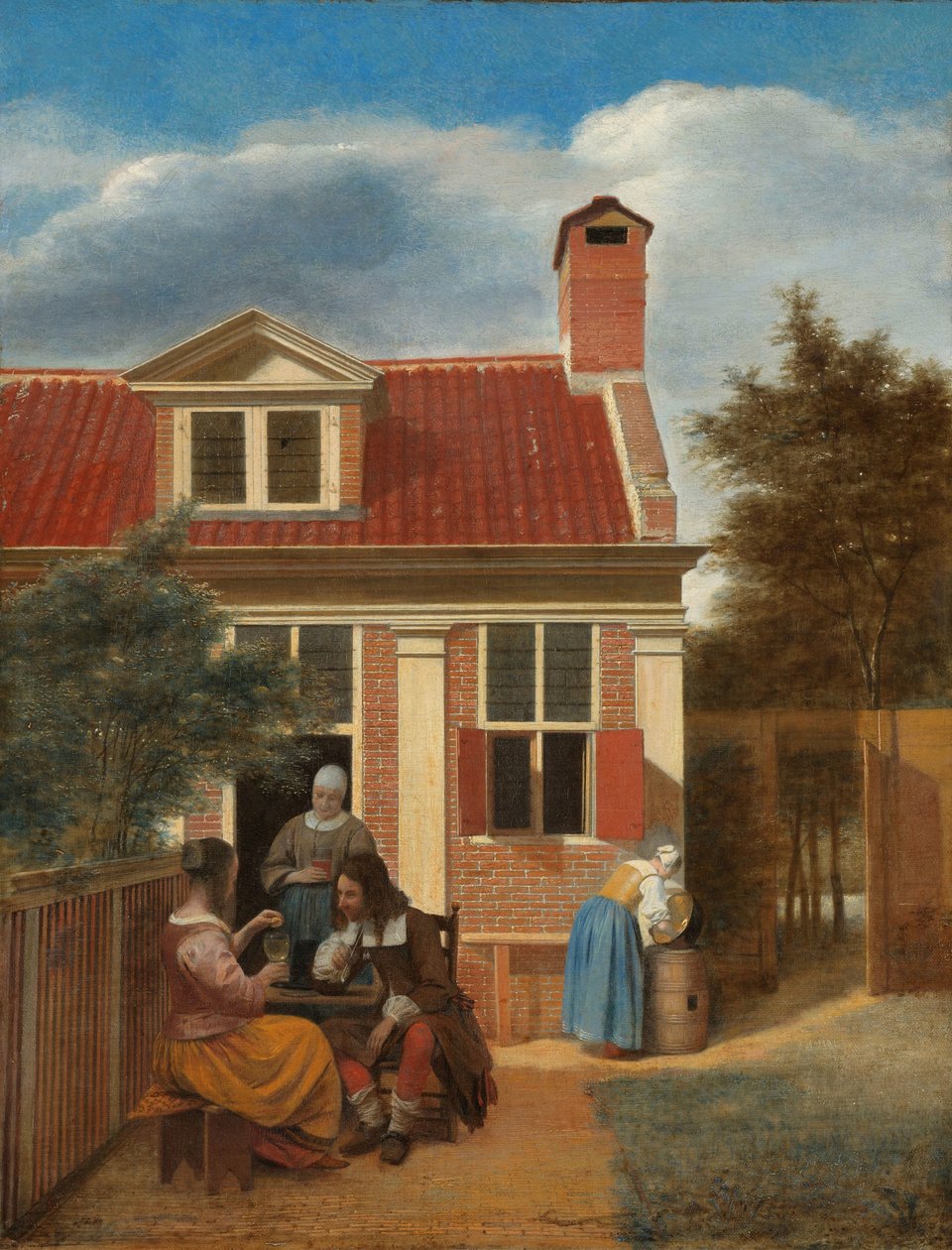 Bir Evin Arkasındaki Avludaki Figürler Bir Evin Arkasındaki Avluda Üç Kadın ve Bir Adam by Pieter de Hooch