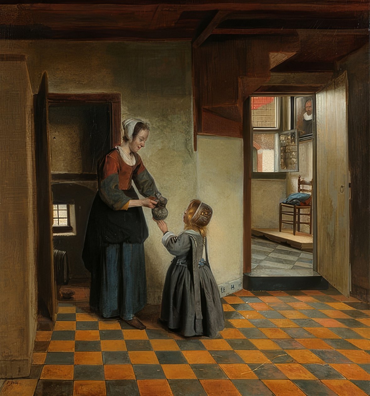 Kilerde çocuğu olan kadın. 1656-60 civarında by Pieter de Hooch