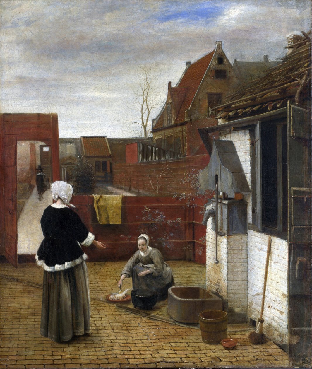 Hooch, Pieter, de (1629-1684) Avludaki Bir Kadın ve Hizmetçisi Tuval üzerine yağlı boya ca 1661 National Gallery, Londra 73,7x62,6 by Pieter de Hooch