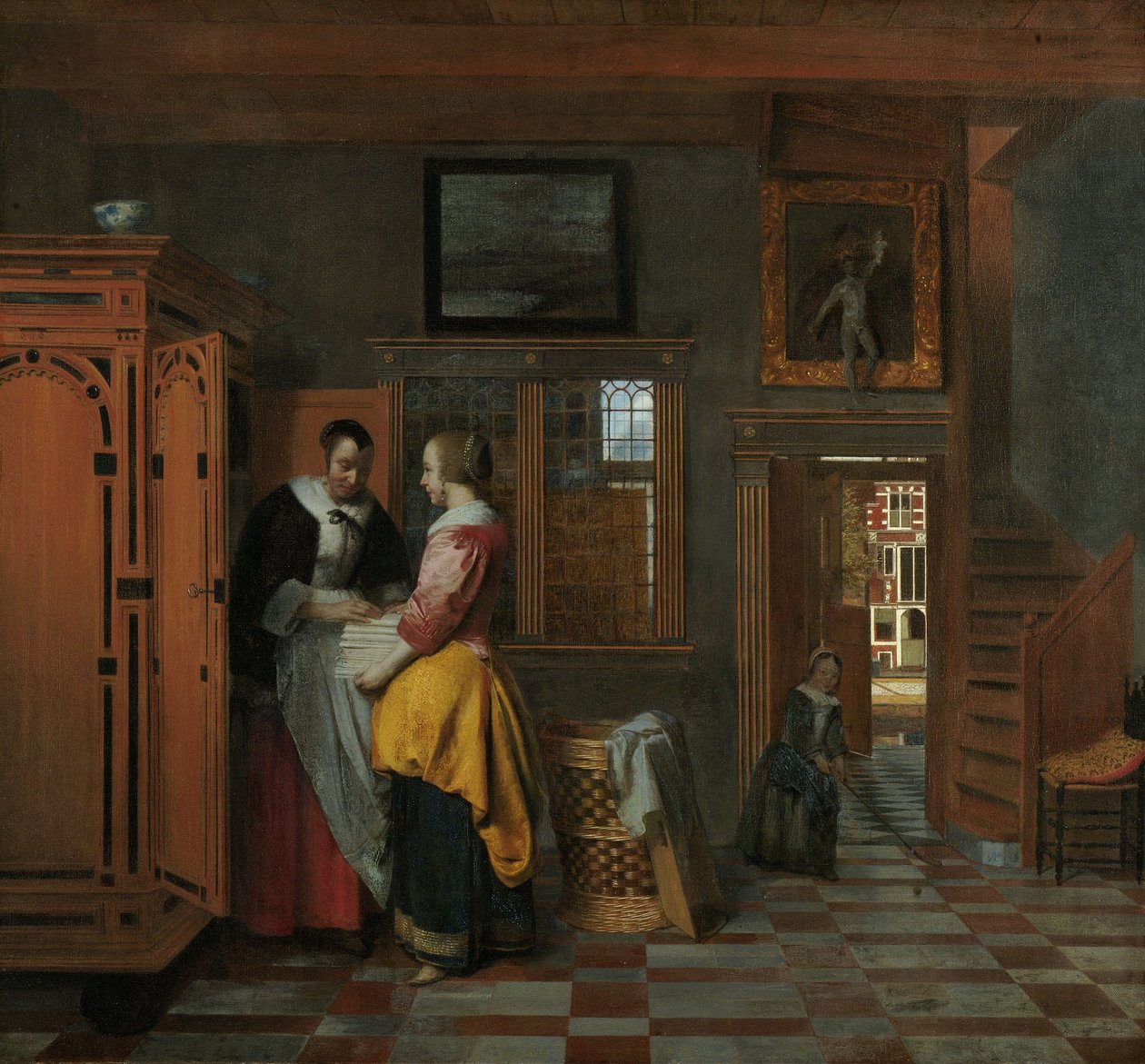 Bir Keten Dolabın Yanında Kadınlarla İç Mekan, 1663 by Pieter de Hooch