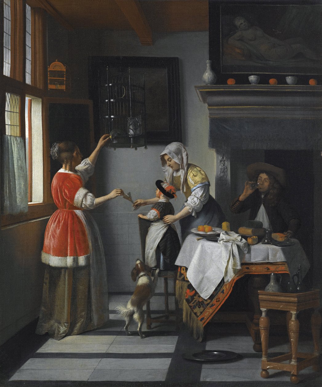 Bir Papağan Besleyen Bir Çocukla İç Mekan, Hooch, Pieter, de by Pieter de Hooch