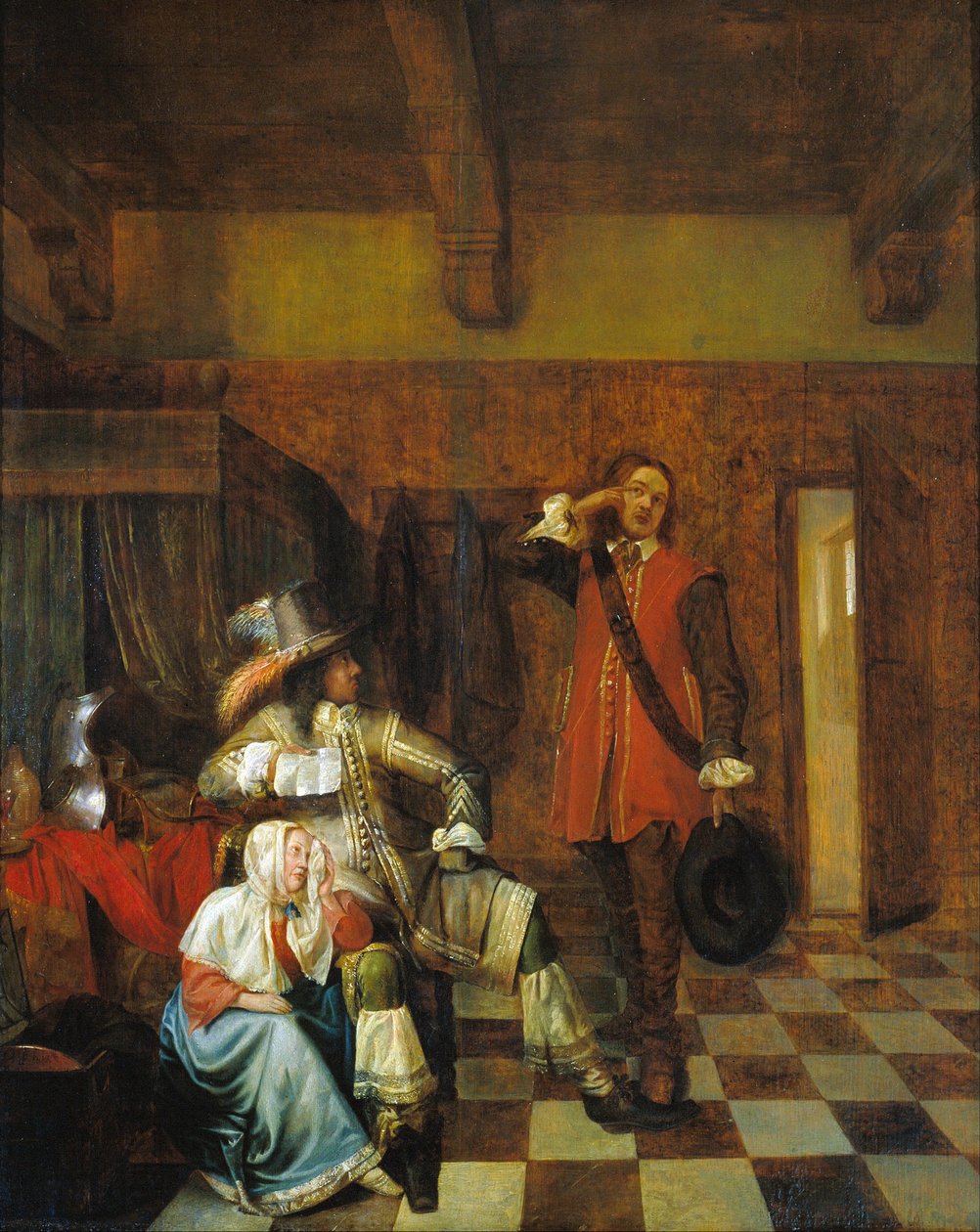 Kötü haberin taşıyıcısı - Kötü haberin taşıyıcısı - Hooch, Pieter, de (1629-1684) - c. 1655 - Ahşap üzerine yağlı boya - 67.8x56 cm - Museu Nacional d