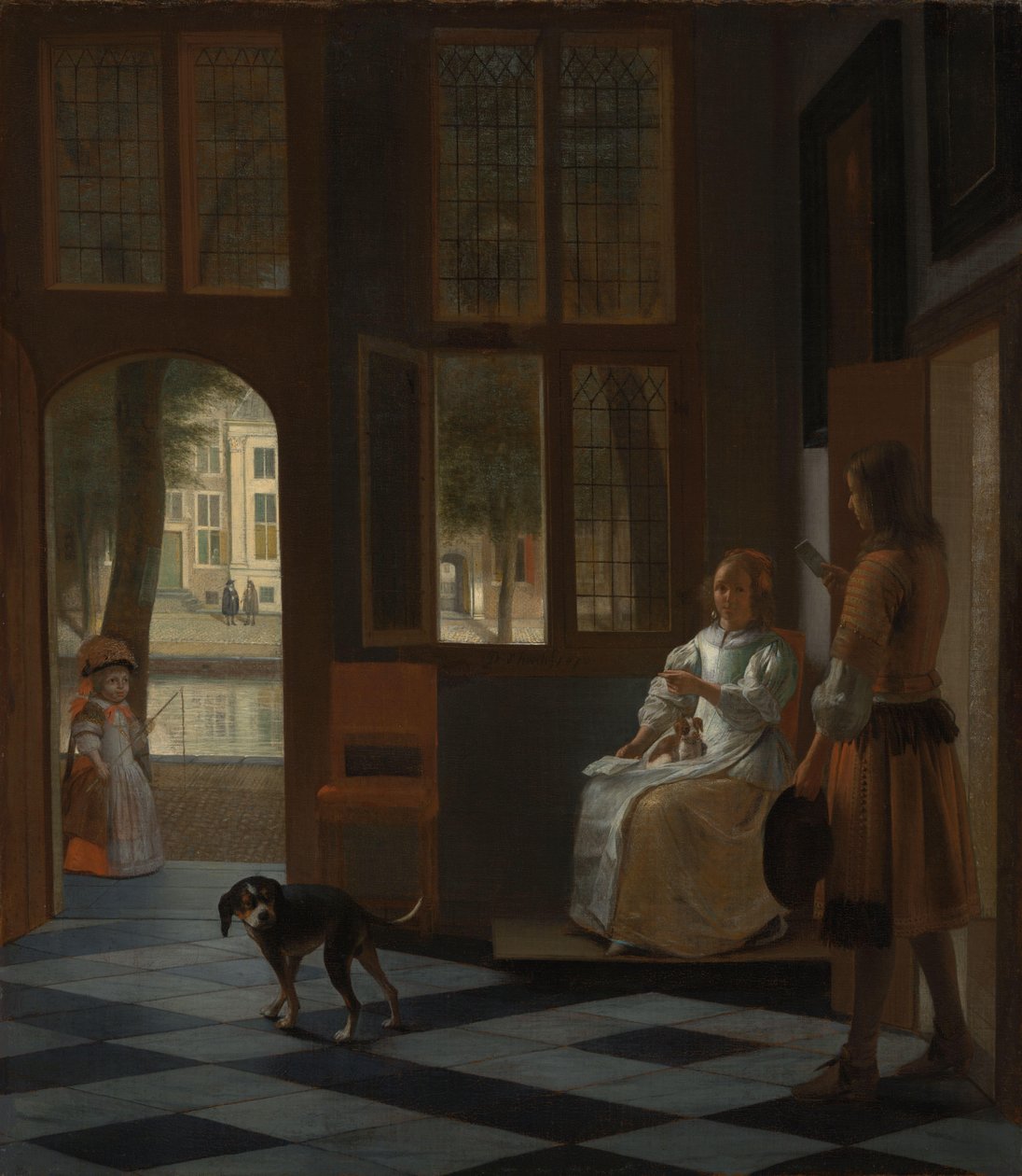 Bir Evin Giriş Salonunda Bir Kadına Mektup Veren Adam by Pieter de Hooch