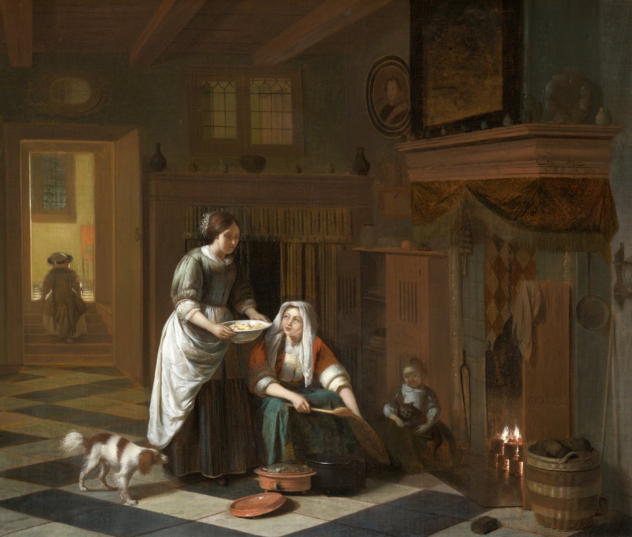 The Fireside, yaklaşık 1670-1675 (tuval üzerine yağlı boya) by Pieter de Hooch