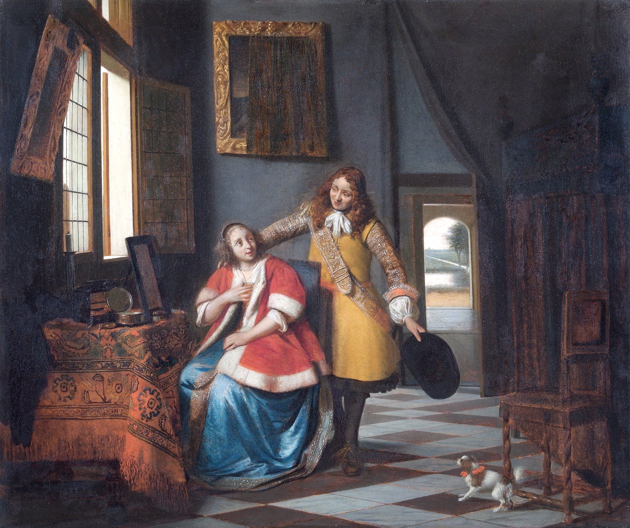 Davetsiz misafir: Tuvaletinde Sevgilisinden Şaşıran Bir Kadın by Pieter de Hooch