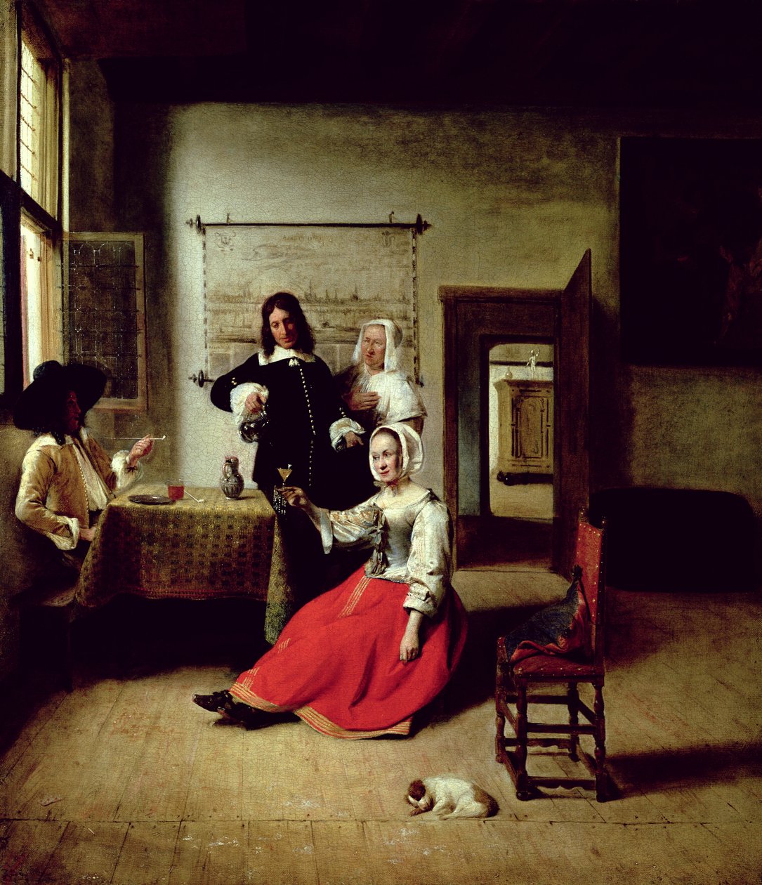 Askerlerle içki içen kadın, 1658 by Pieter de Hooch