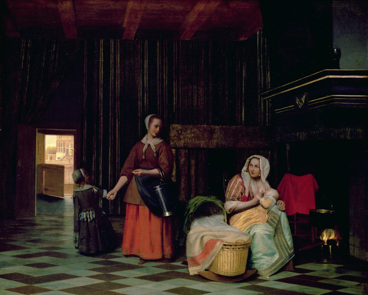 Bebekli kadın, çocuklu hizmetçi by Pieter de Hooch