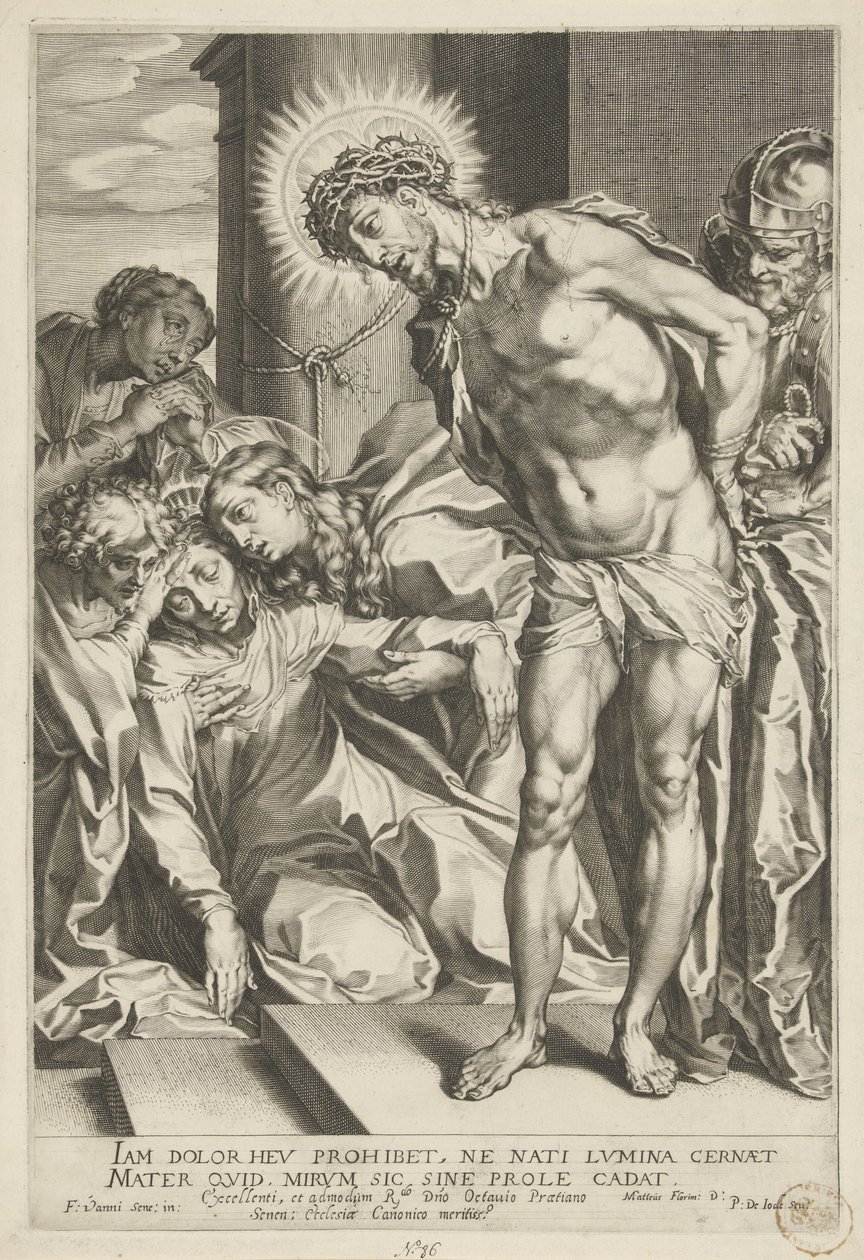 Dikenli tacı olan İsa ve ağlayan Meryem by Pieter de Jode (I)