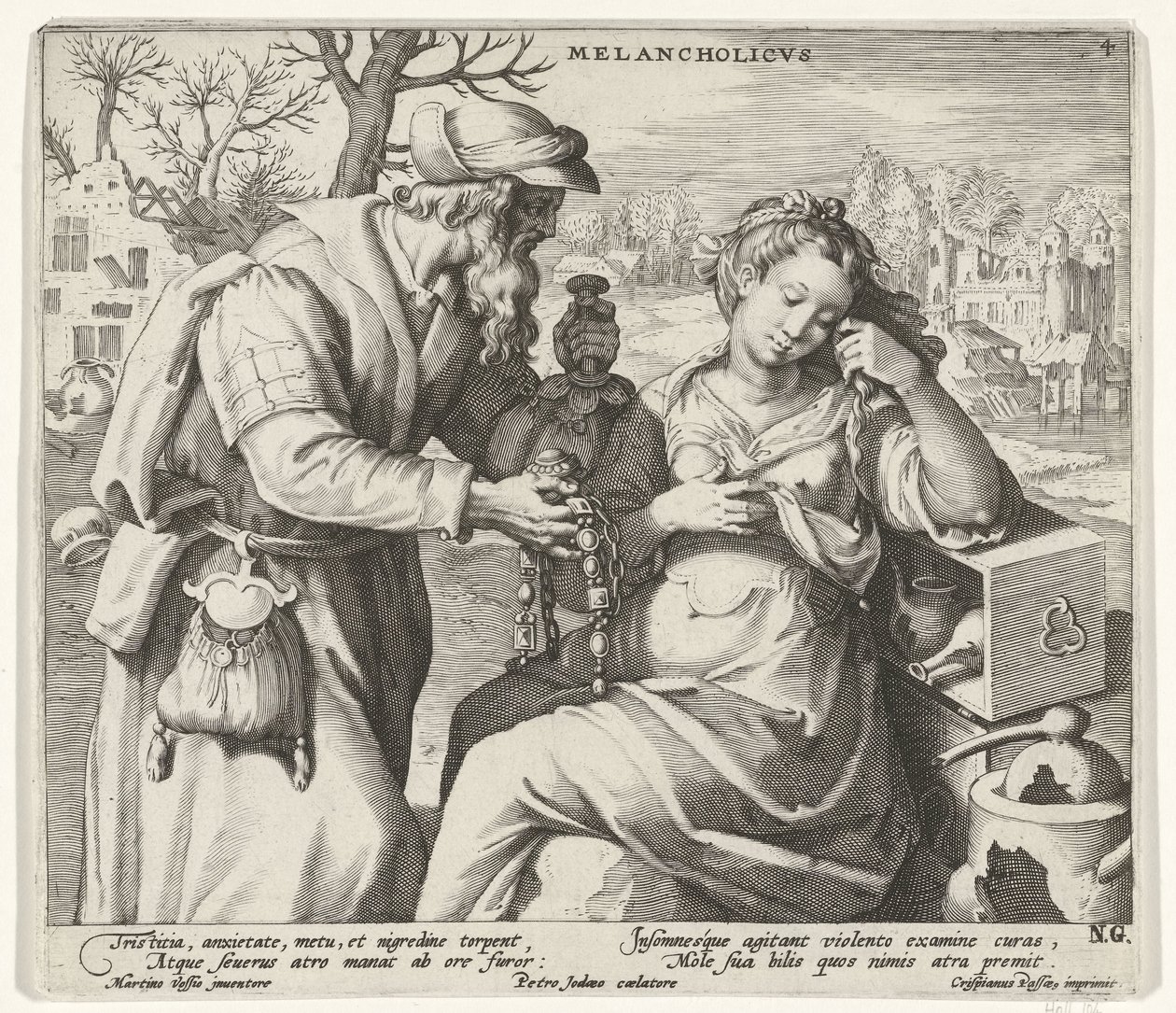 Melankolik Mizaç Melancholicvs (nesne üzerindeki başlık) Dört mizaç (dizi başlığı) by Pieter de Jode (I)