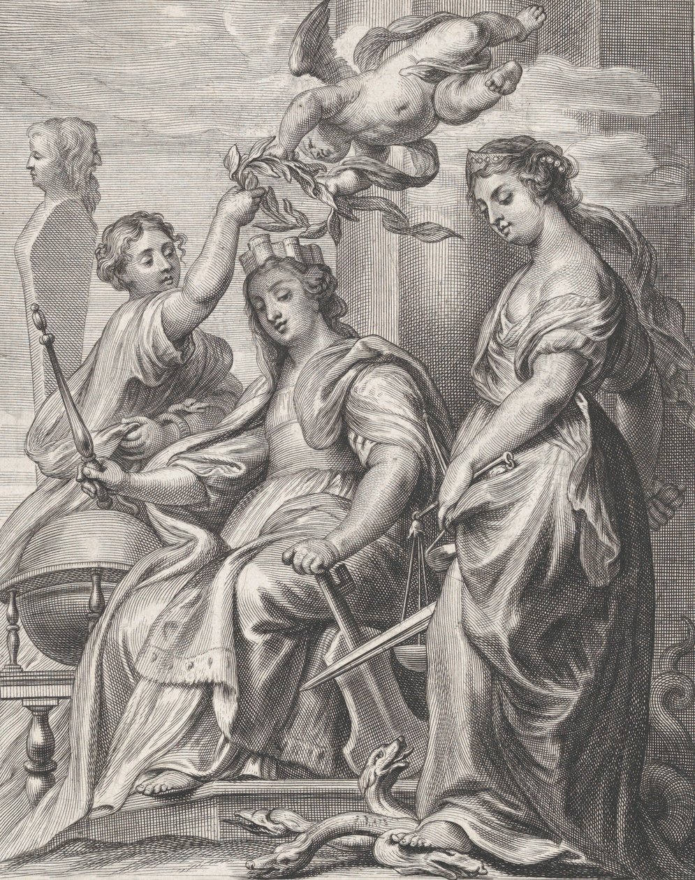 Merkezde oturan ve bir putto ve bir wo..., ca. 1640-74. by Pieter de Jode II