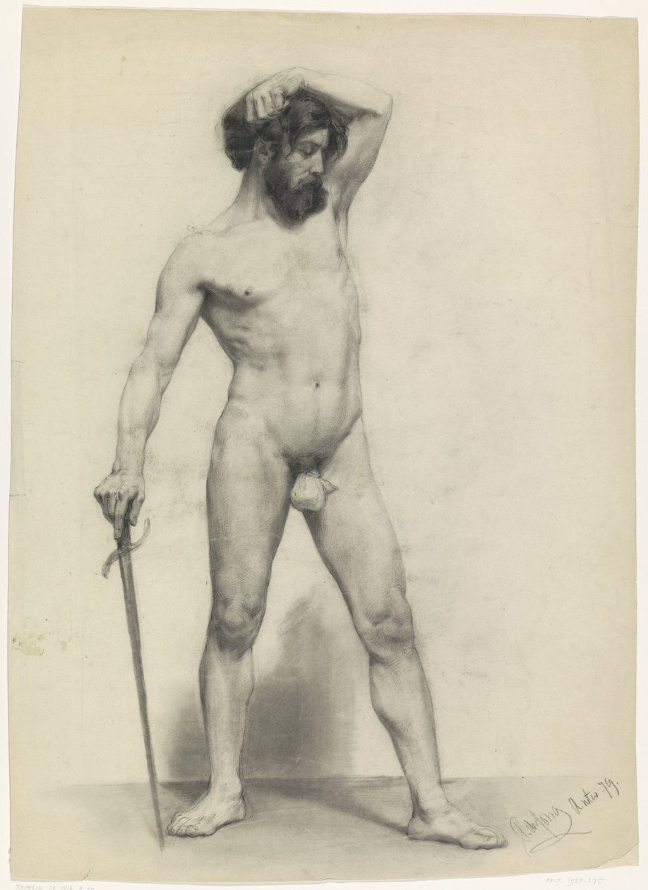 Kılıçla çıplak duran erkek, sağa dönük by Pieter de Josselin