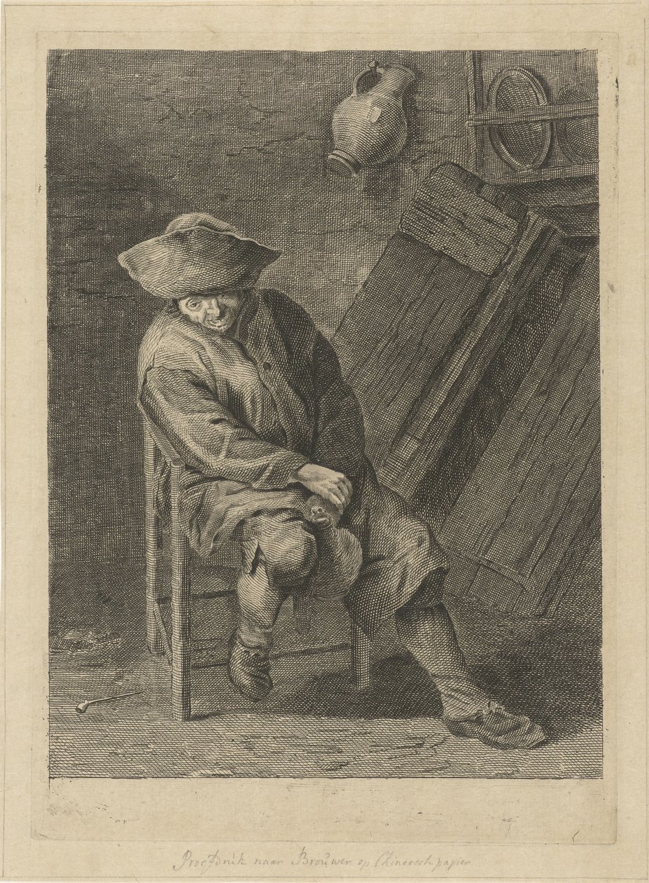 Sürahi ile oturan çiftçi by Pieter de Mare