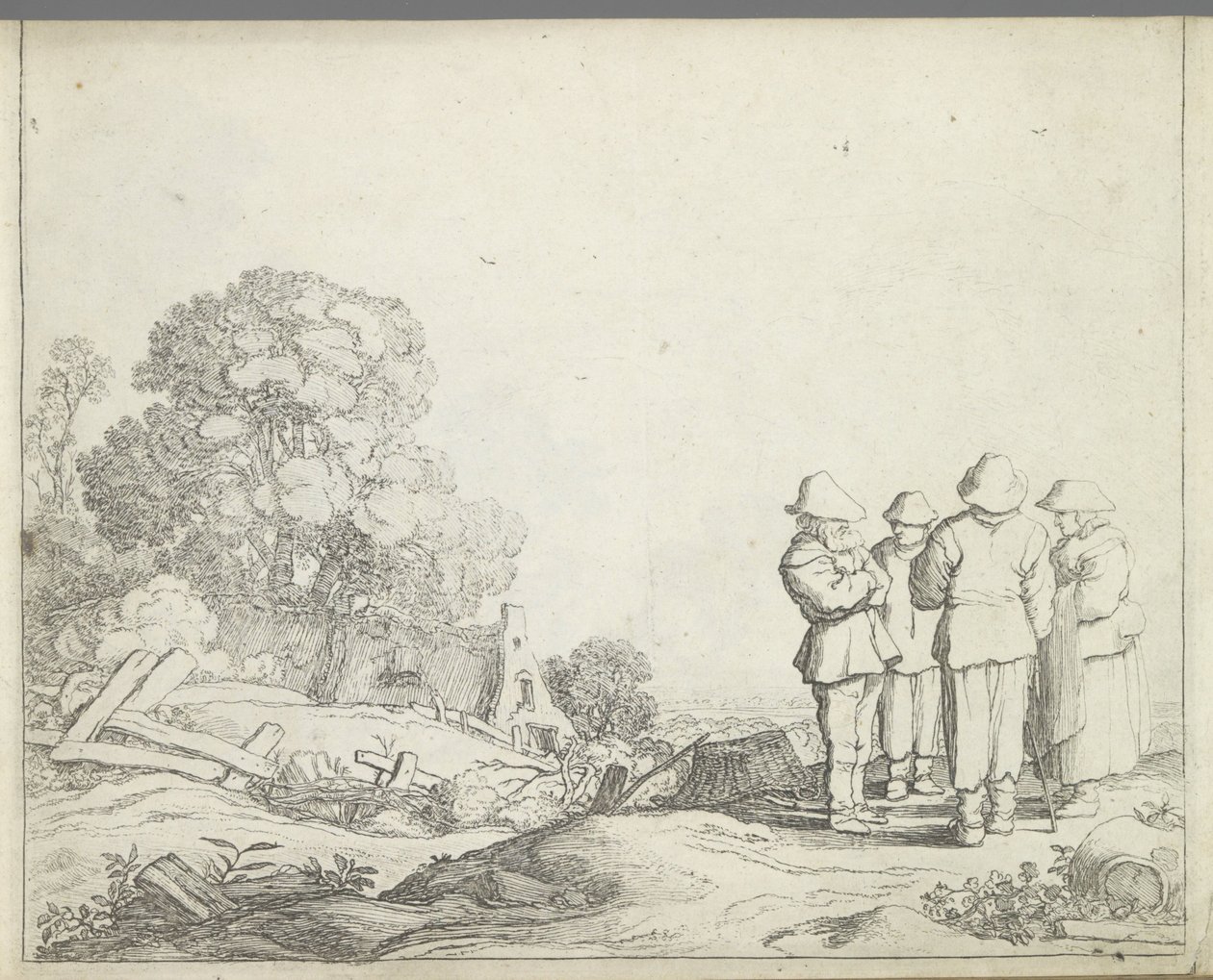 Üç çiftçi ve bir çiftçinin karısı ile manzara Figürlü manzaralar (dizi başlığı) Doğanın aynası ve çizim okulu (...) (dizi adı) by Pieter de Molijn