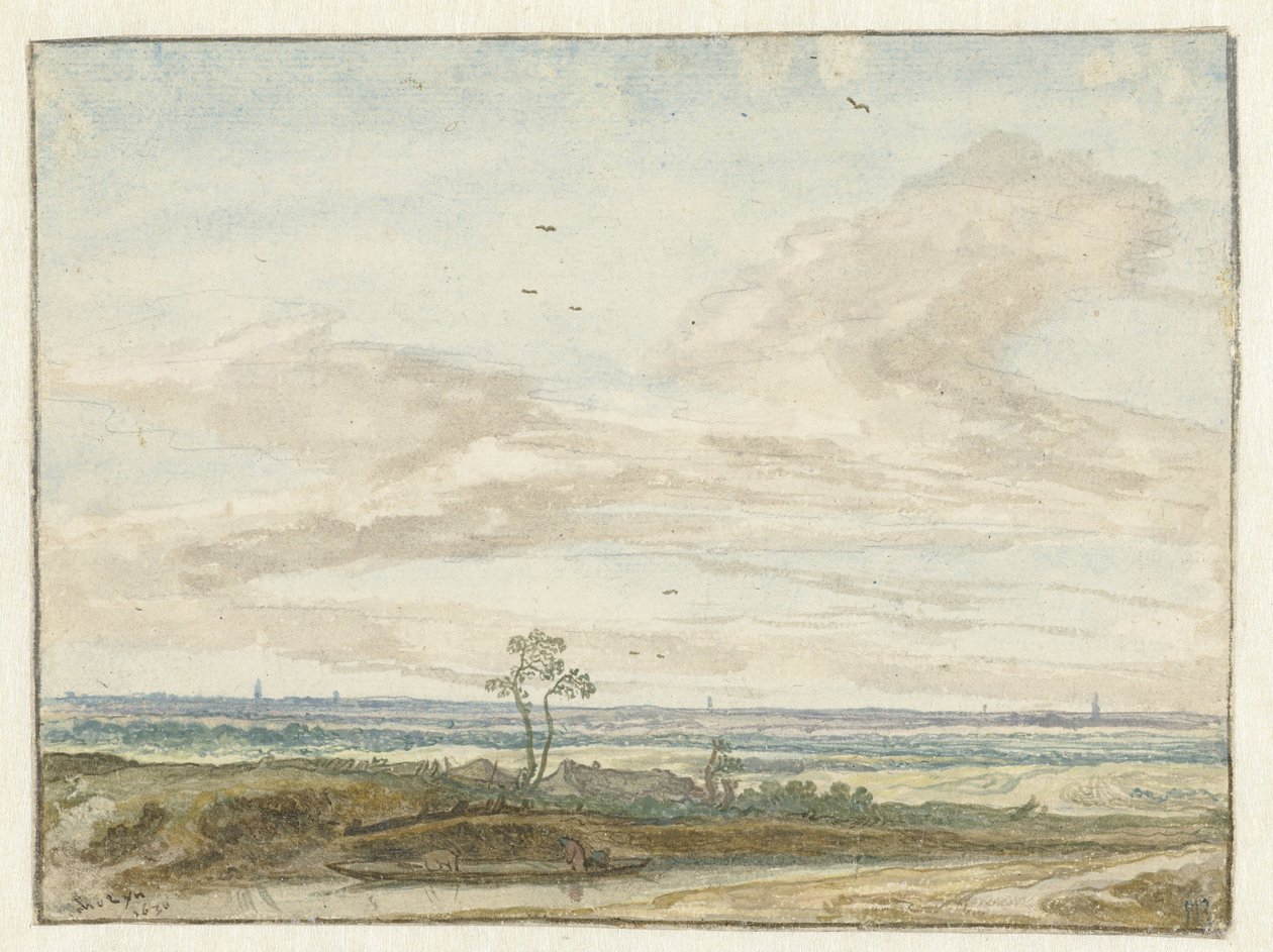 Bir kanal boyunca bir yol ile geniş manzara by Pieter de Molijn