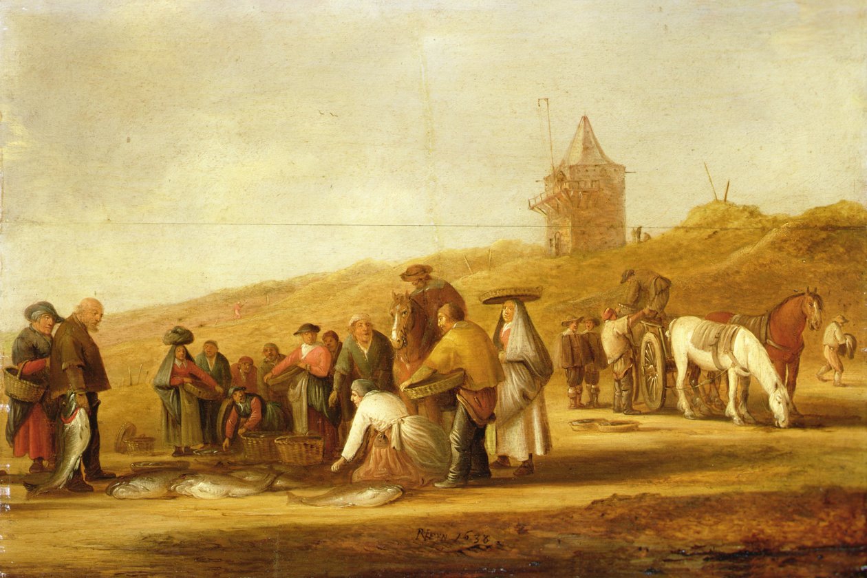 Sahilde Avlarını Satan Balıkçılar (tuval üzerine yağlı boya) by Pieter de Neyn