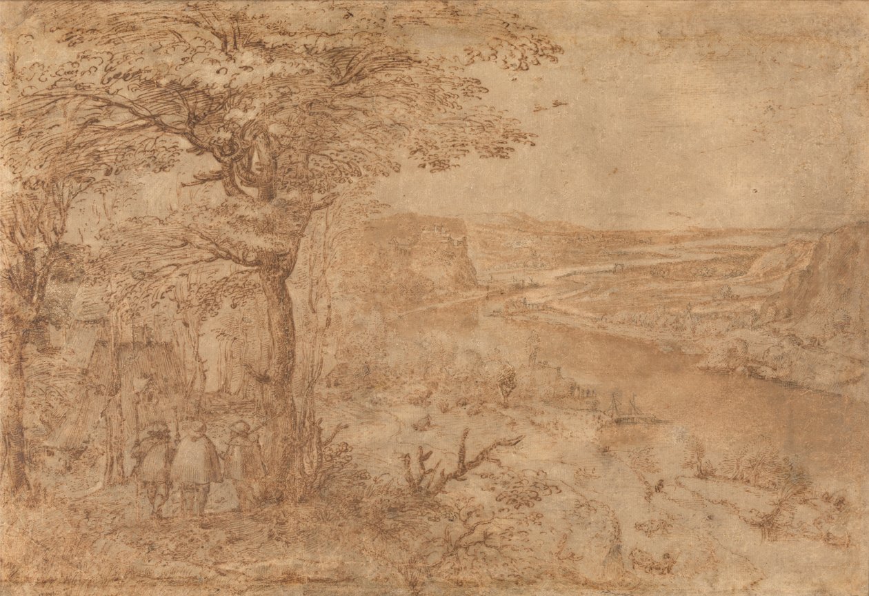 Hacılar ile manzara (kağıt üzerine kalem ve kahverengi mürekkep) by Pieter Bruegel the Elder