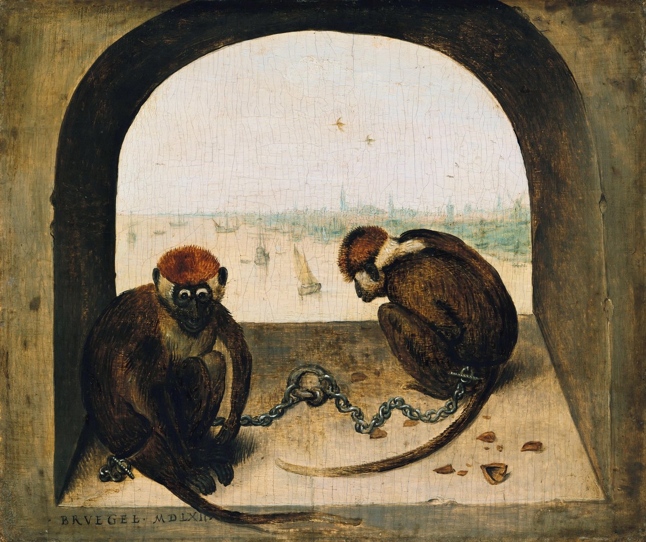 İki Zincirli Maymun by Pieter Bruegel the Elder