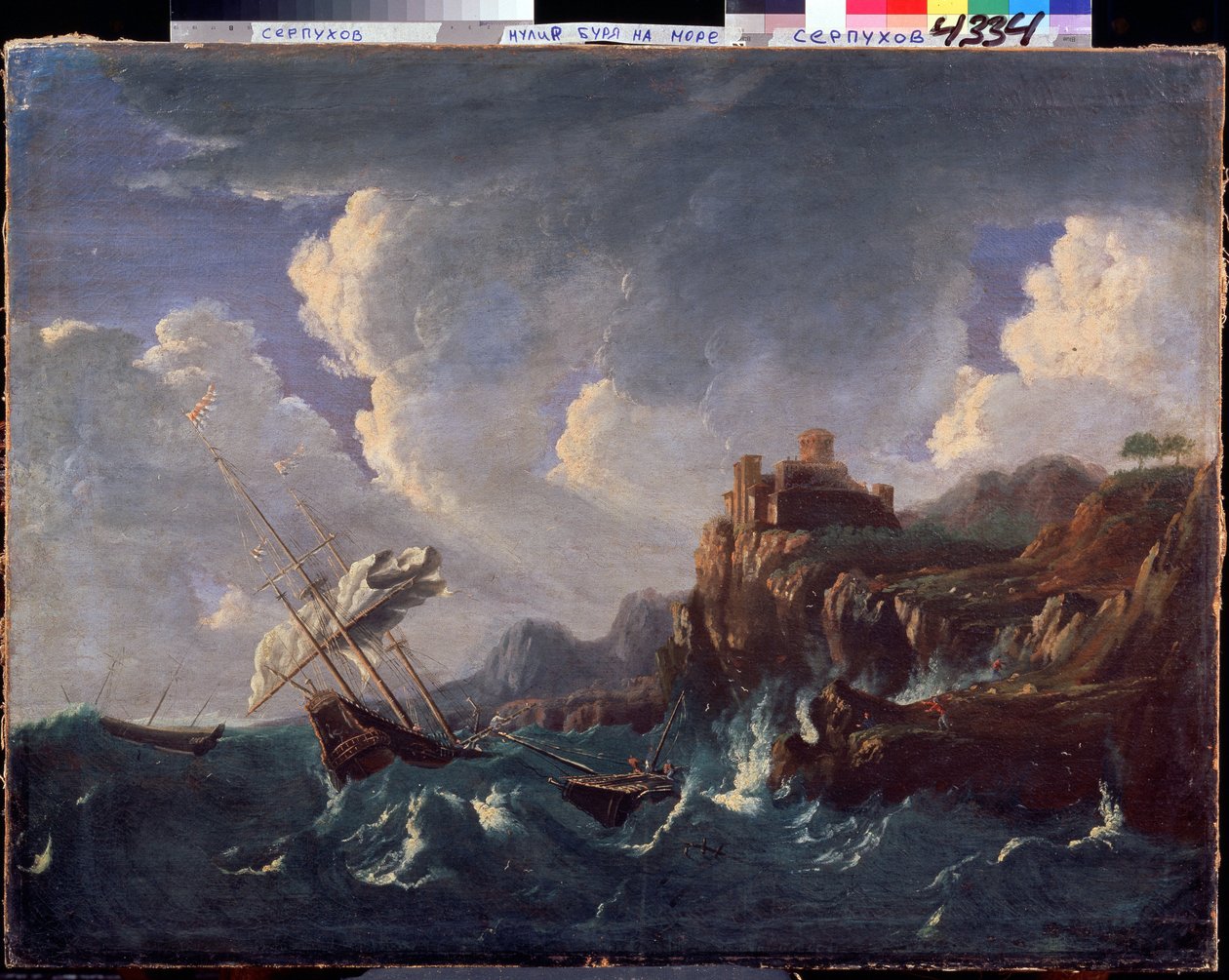 Fırtınalı deniz. Fırtınalı deniz. Pieter Mulier II Genç (veya Pietro Mulieribus veya Pietro Cavaliere Tempesta) (1637-1701) tarafından yapılan resim. Hollanda sanatı, barok tarzı. Tuval üzerine yağlıboya. Devlet Tarih ve Sanat Müzesi, Serpukhov (Serpukhov) by Pieter the Younger Mulier