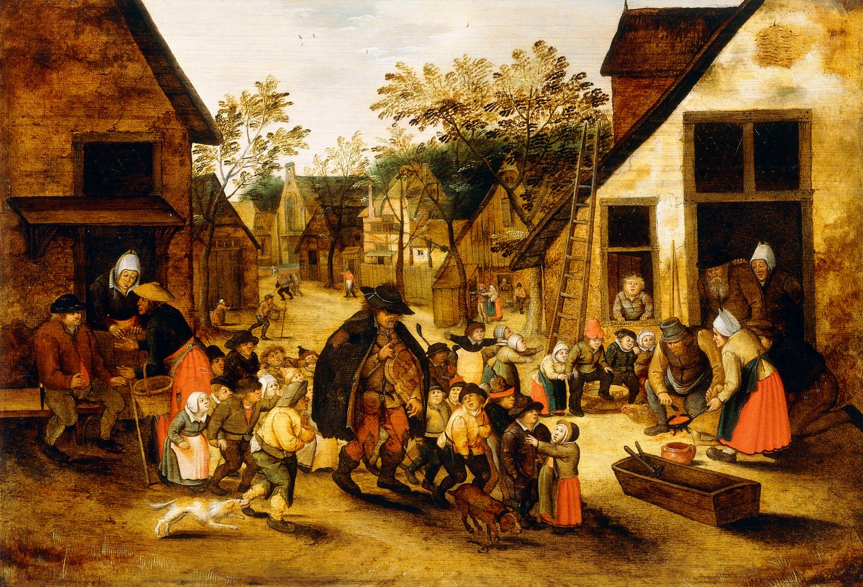 Bir Köyde Çocuklarla çevrili Kör Hurdy-Gurdy Oyuncu, c.1610 by Pieter Brueghel the Younger