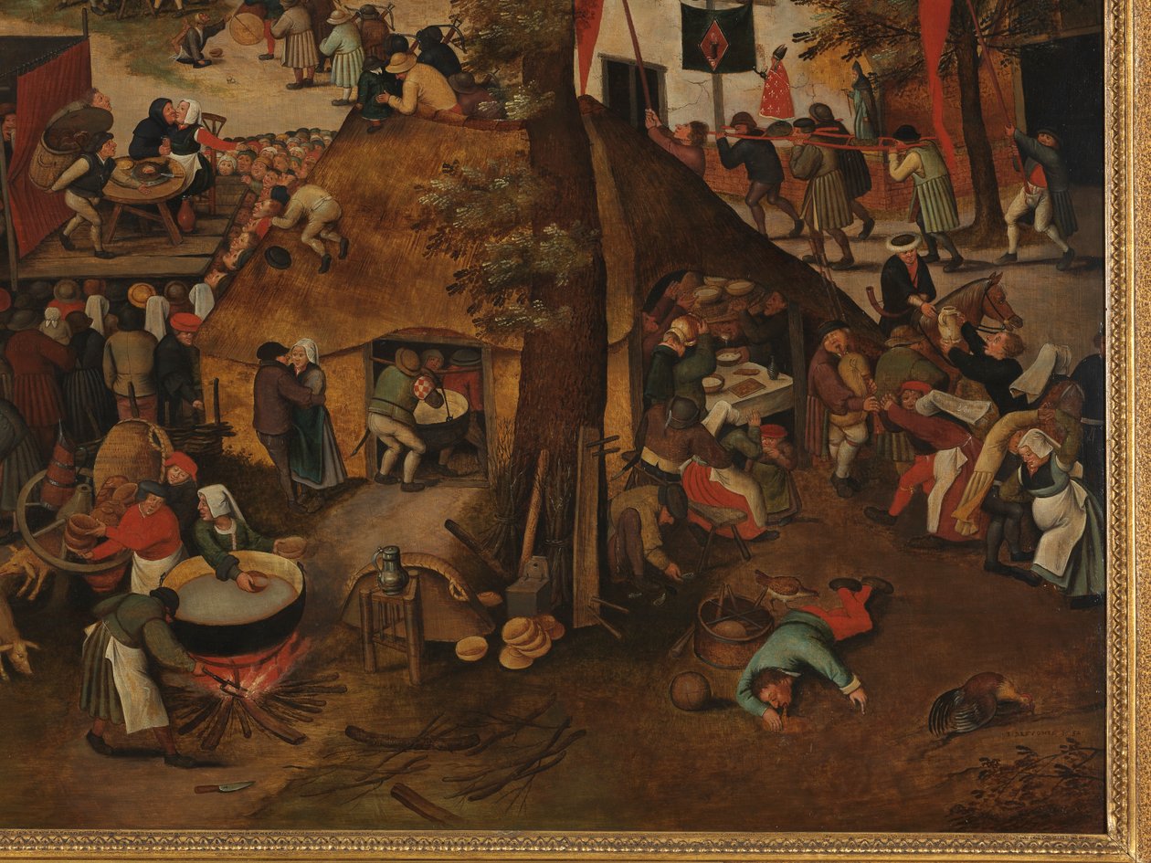 St Hubert ve St Anthony Onuruna Bir Tiyatro Gösterisi ve Alayı ile Bir Köy Festivali by Pieter Brueghel the Younger