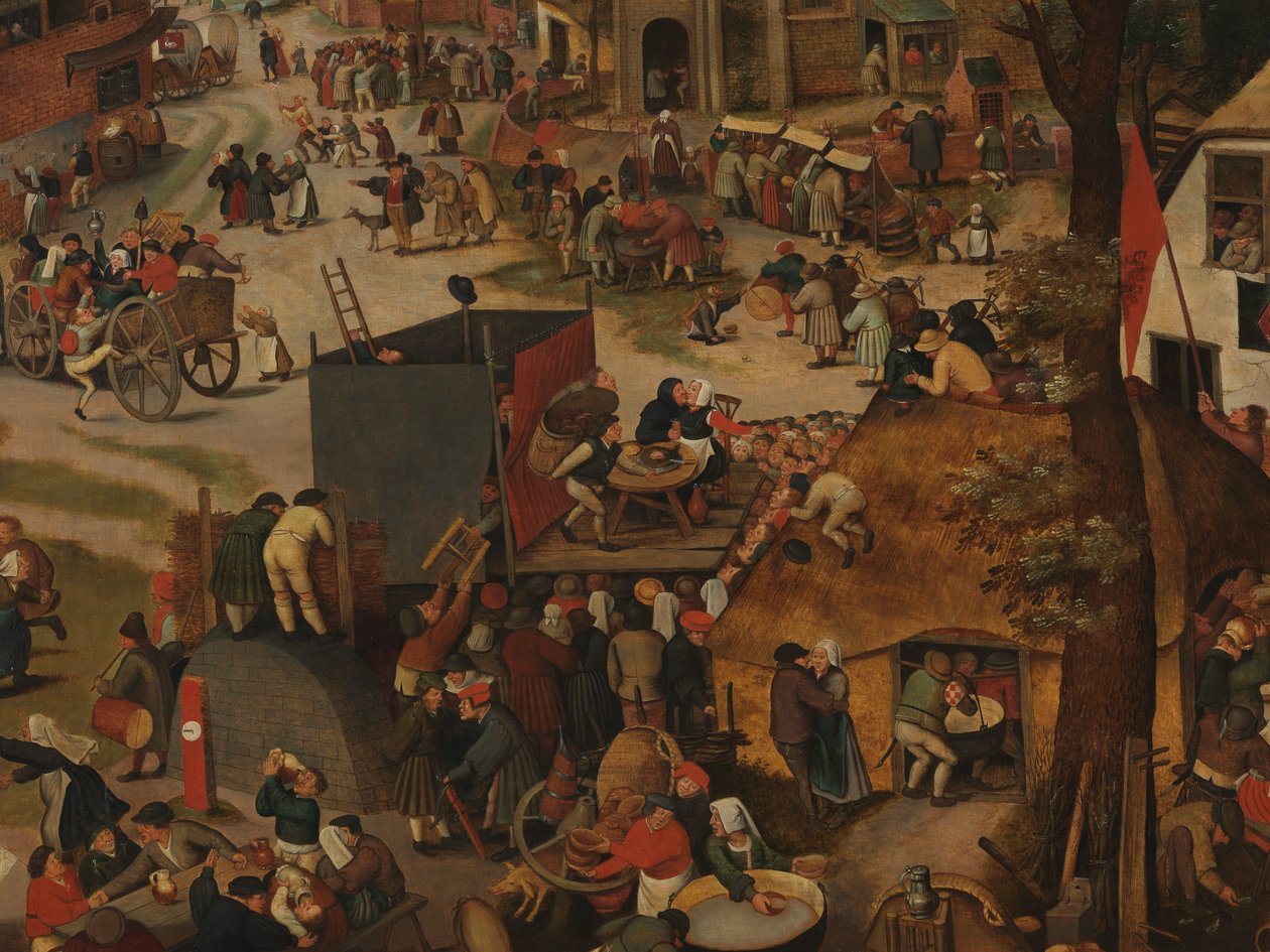 St Hubert ve St Anthony Onuruna Bir Tiyatro Gösterisi ve Alayı ile Bir Köy Festivali by Pieter Brueghel the Younger