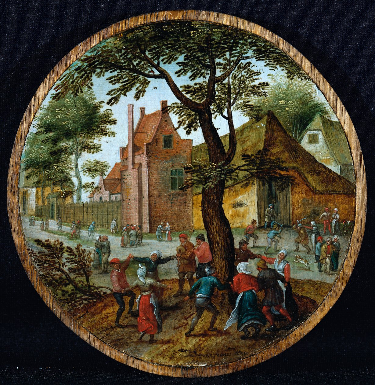 Bir köy sokağında bir ağacın etrafında dans eden köylüler, 1625 by Pieter Brueghel the Younger