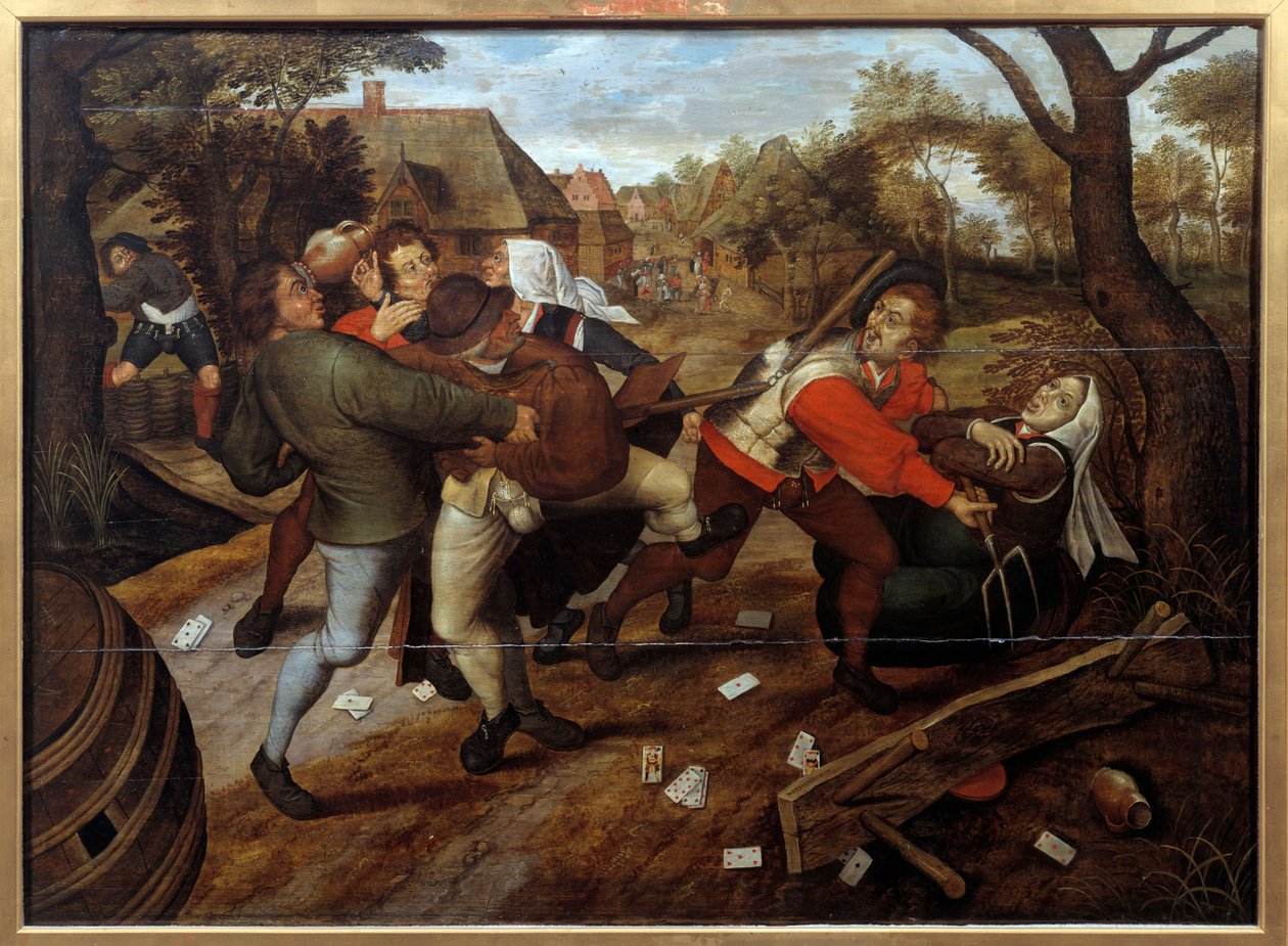 Köylüler bir sınıf oyunundan sonra kavga ederler. Pieter Li tarafından yapılan tablo, Jeune dit Brueghel d'Enfer (Breughel, Bruegel veya Breugel) (1564-1638) 1620 Montpellier, Musee Fabre by Pieter the Younger Brueghel