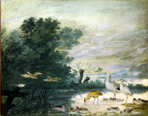 Pitoresk bir manzarada egzotik kuşlar by Pieter the Younger Holsteyn