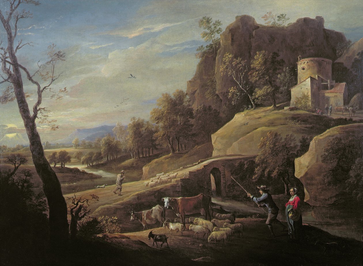 Hayvanlarına Bakan Çiftçilerle Manzara by Pieter the Younger Mulier
