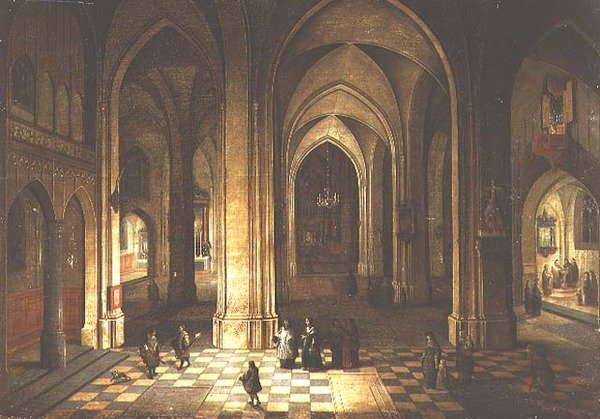 Geceleri kilise iç by Pieter the Younger Neeffs
