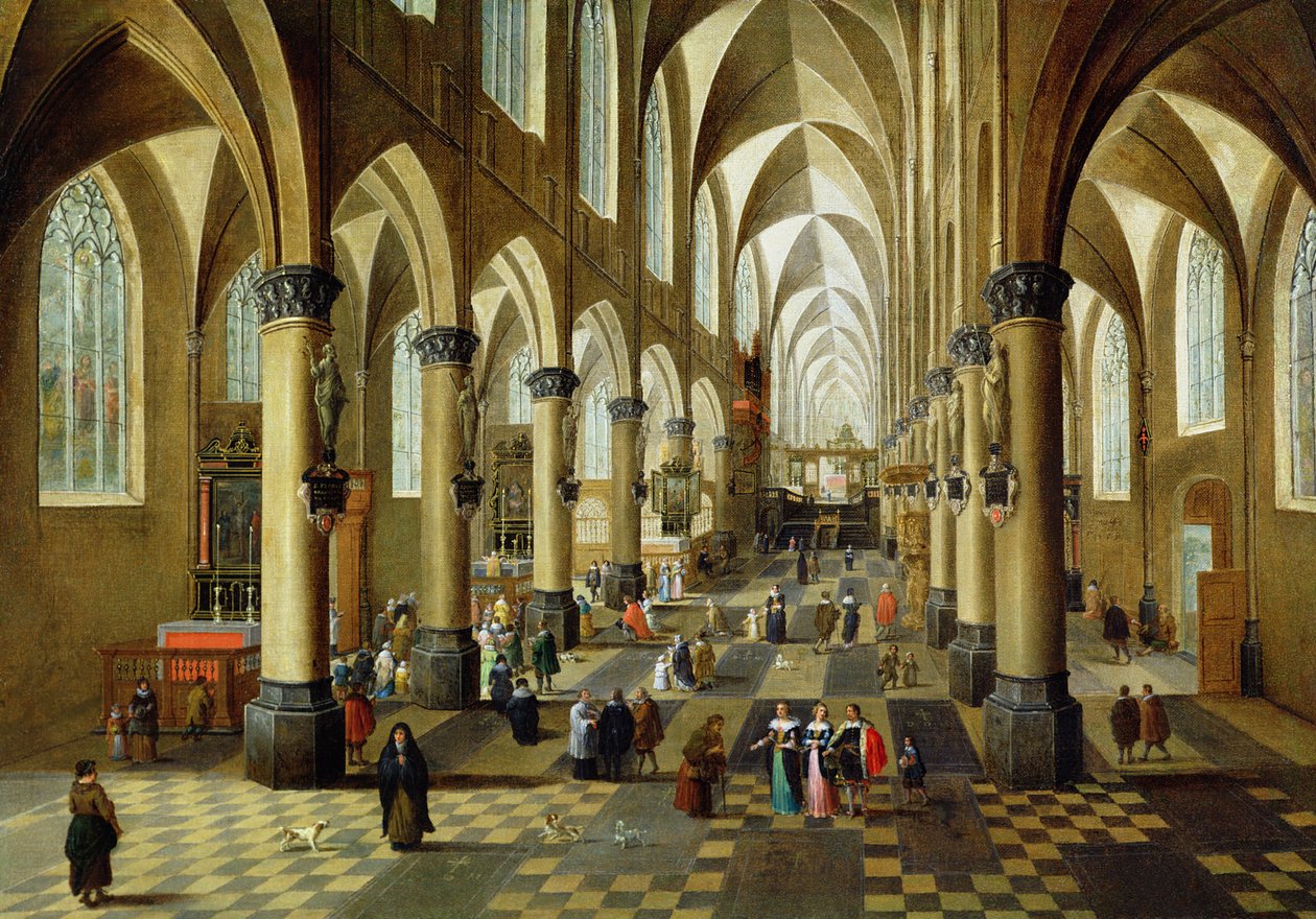 Kilisenin iç kısmında toplanan figürler, 17. yüzyıl by Pieter the Younger Neeffs