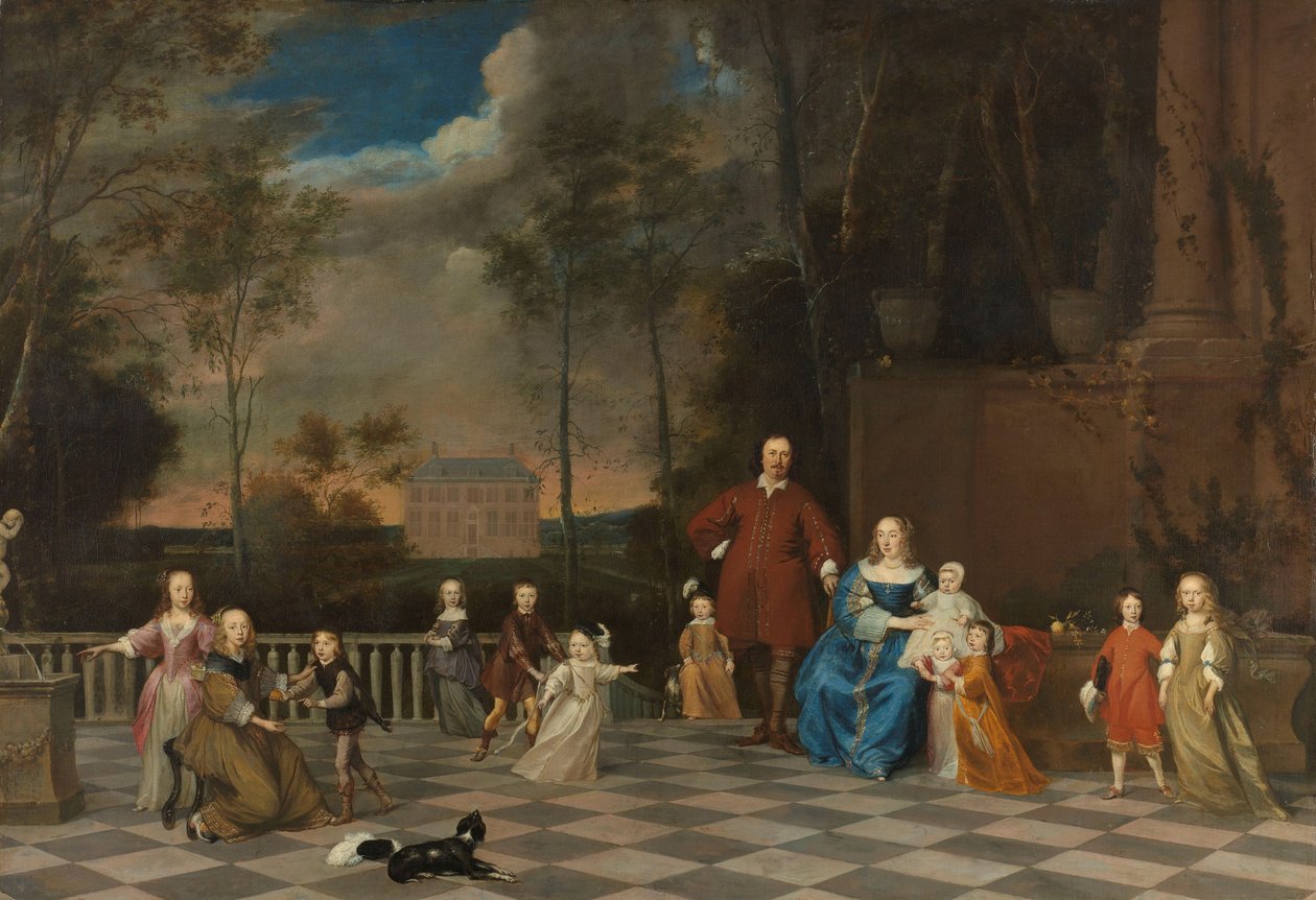 Amsterdam Tüccarı Jeremias van Collen (1619-1707), Karısı ve On İki Çocuğuyla by Pieter van Anraedt