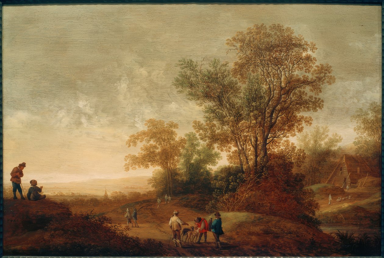 Bir av partisi ile nehir manzarası by Pieter van Asch