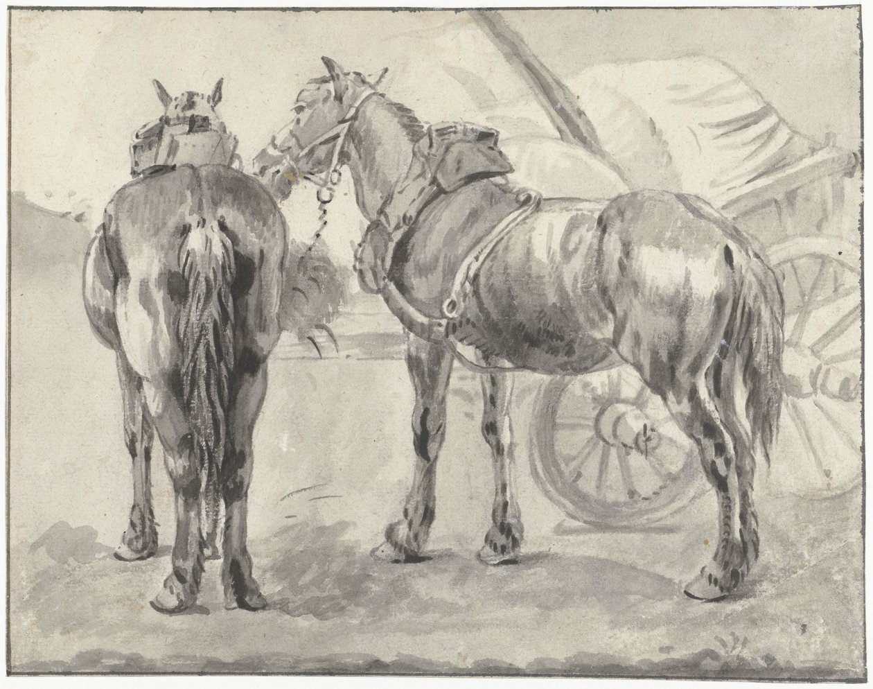 Bir araba ile iki koşum atları by Pieter van Bloemen