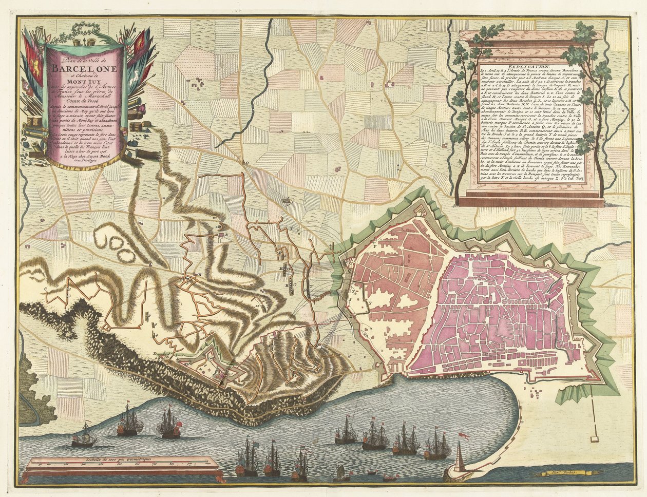 Kaart van het beleg van Barselona, ​​​​1706 Fransa Ordusu