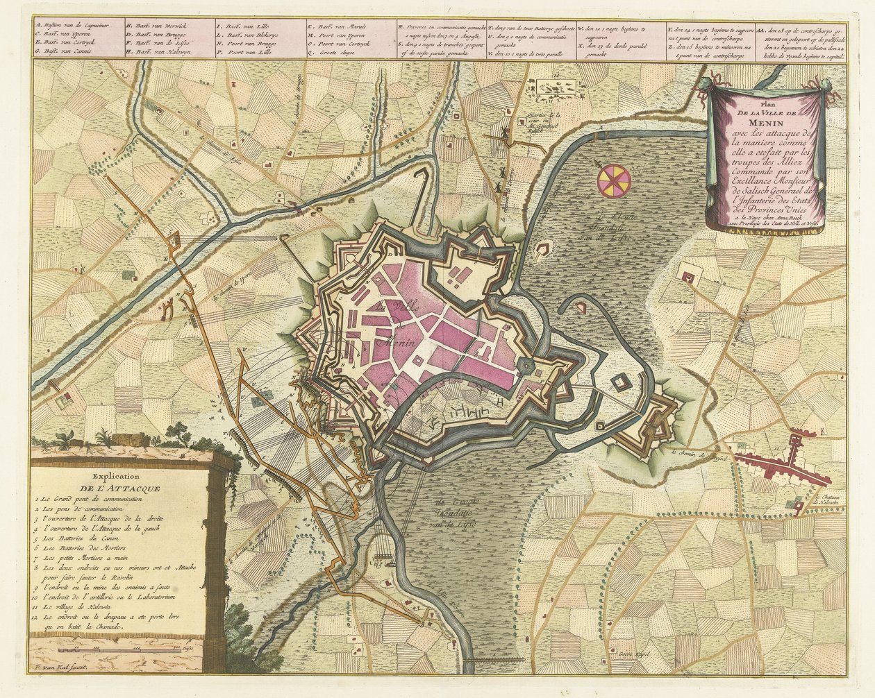 Kaart van het beleg van Menen, 1706 Müttefik birliklerinin (...) saldırılarıyla Menin Şehri